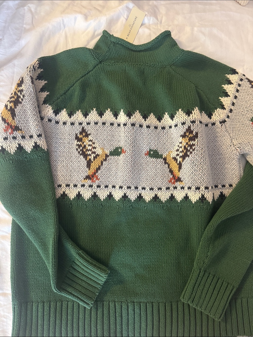L.L. Bean Green Fair Isle Duck Turtleneck Sweater - Picture 4 of 6